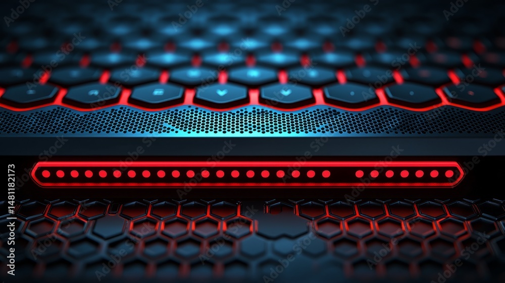Fototapeta premium Abstract Red Blue Hexagonal Keyboard Gaming Background