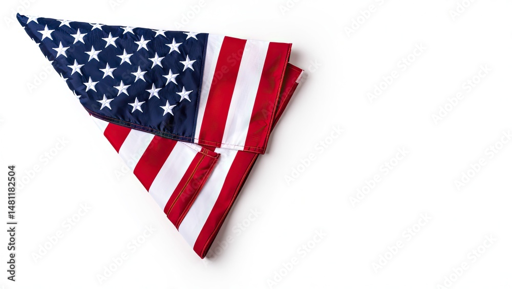 Fototapeta premium Folded american flag against a white background representing united states patriotism and symbolism