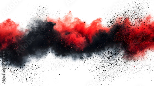 Abstract explosion with vibrant red and black hues against a stark backdrop