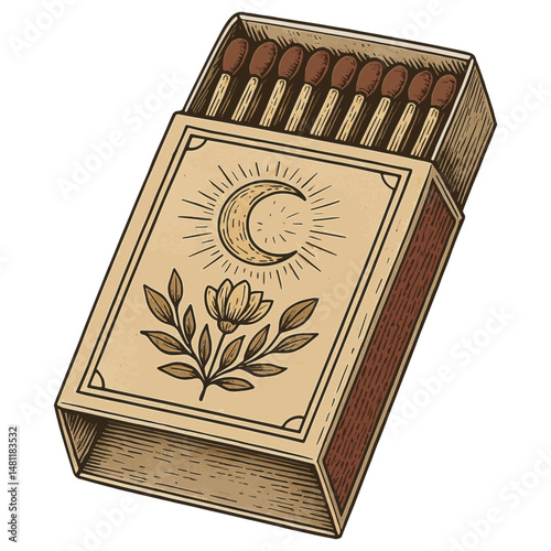 Ritual Matchbox Vector – Vintage Spiritual Matchbox with Floral Label and Red Striker
