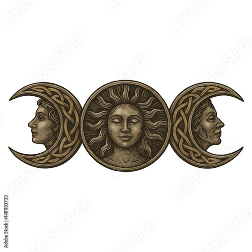 Triple Moon Plaque Vector – Wiccan Goddess Symbol with Celtic Knotwork