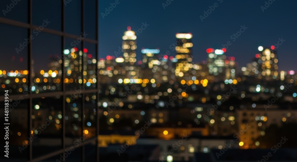 Obraz premium Cityscape at night urban dreamscape with blurred lights and window reflection