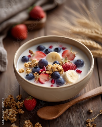 Wallpaper Mural Bowl of Milk, Granola, and Berries Torontodigital.ca