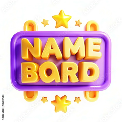 A colorful 3D text design featuring the word 'NAME' and 'BARD' with stars and shapes, set against a bright background.