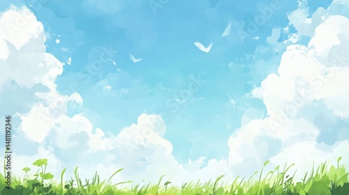 Serene Summer Sky and Grassy Field