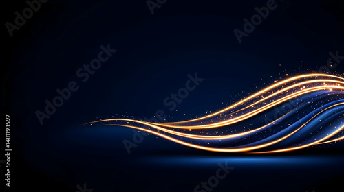 Abstract blue wave design with glowing light and flowing lines creates a dynamic vector illustration backdrop