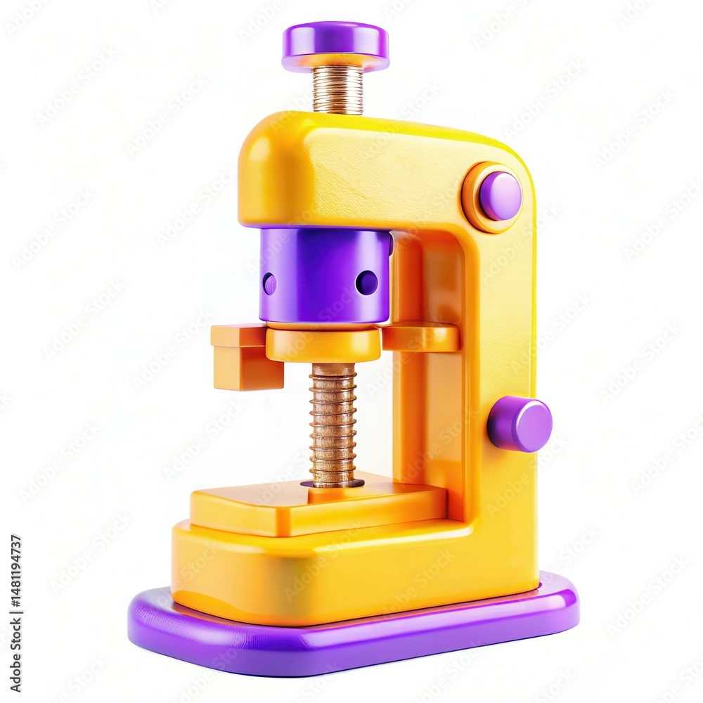 Fototapeta premium A colorful modern press machine with vibrant purple and yellow colors, showcasing a sleek design and intricate details.