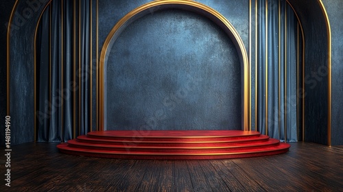 Elegant 3D Gaming Background With Gold Accents And Red Platform