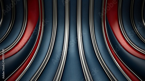Stylish Symmetrical 3D Render Gaming Wallpaper Dark Blue Textured Background with Silver and Red