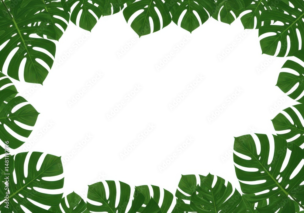 Naklejka premium Frame of monstera foliage with a white center area for text or graphics