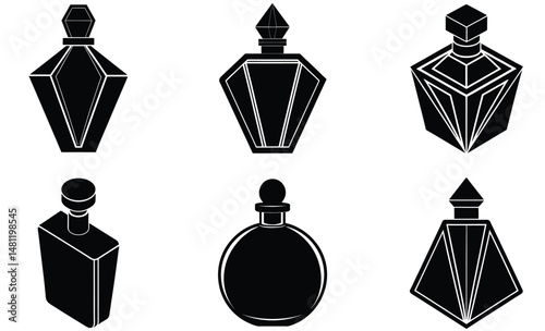 Perfume Bottle Silhouette – Vector Illustration of Elegant Fragrance Container with Classic, Vintage, and Modern Design Styles for Beauty, Cosmetic, and Fashion Branding Projects