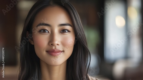 Free Download Close-up Portrait of a Smiling Asian Woman Looking Directly at the Camera - GFXLoad