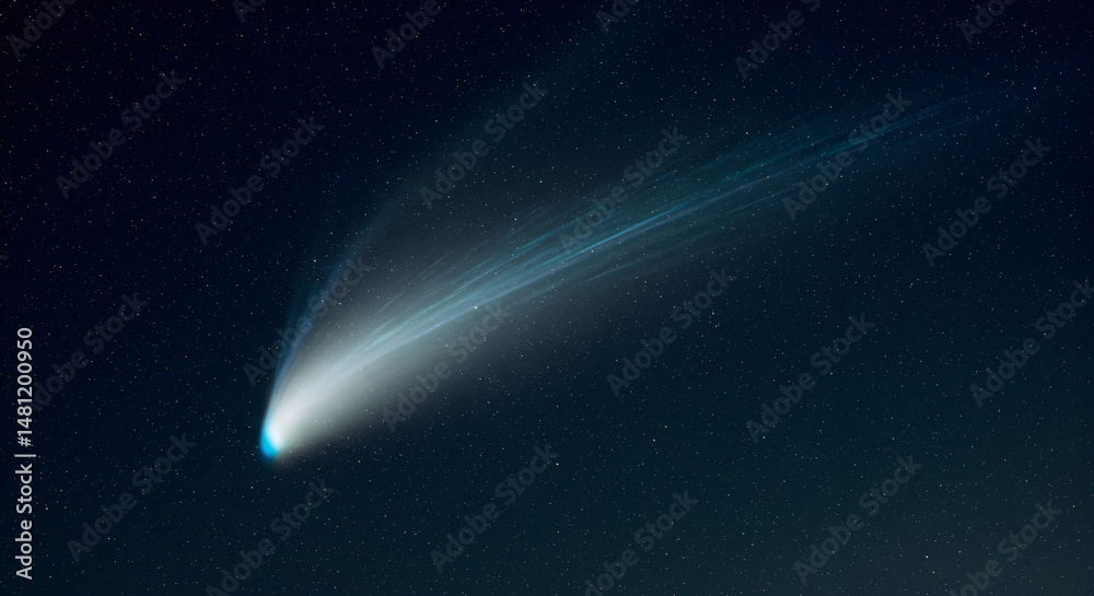 Fototapeta premium Blue comet streaks through starry sky