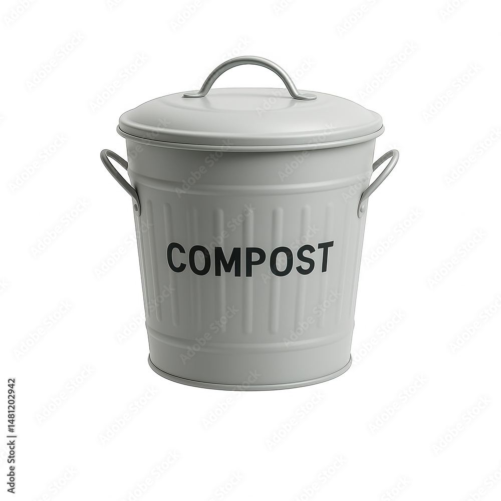 Light gray compost bin with black text on transparent background Light gray compost bin with black text on transparent background