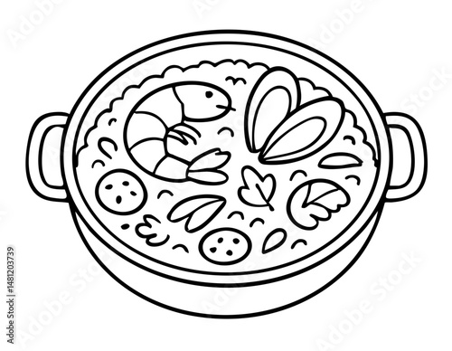 Paella a Traditional Spanish Seafood and Rice Dish Vector Illustration