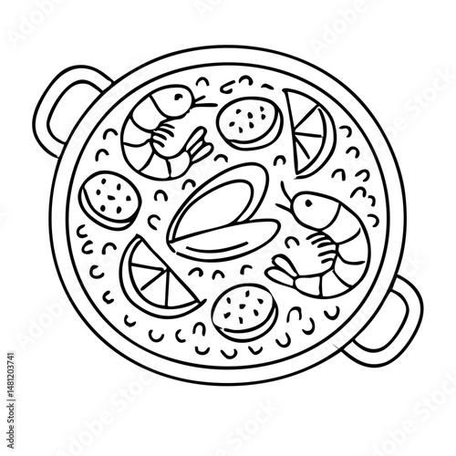 Paella a Traditional Spanish Seafood and Rice Dish Vector Illustration