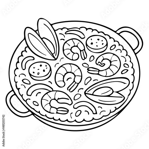 Paella a Traditional Spanish Seafood and Rice Dish Vector Illustration