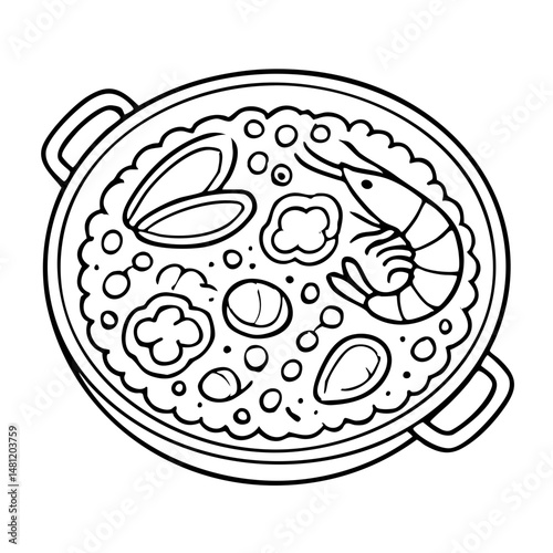 Paella a Traditional Spanish Seafood and Rice Dish Vector Illustration