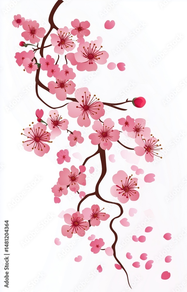 Naklejka premium Free hand drawn cherry blossom white background