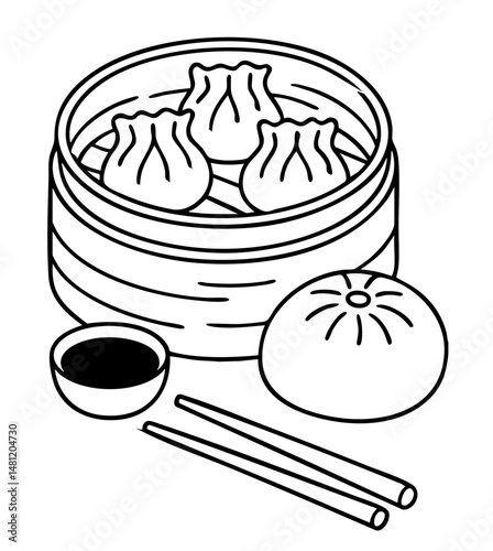 Dim Sum a Traditional Chinese Small Plates Vector Illustration