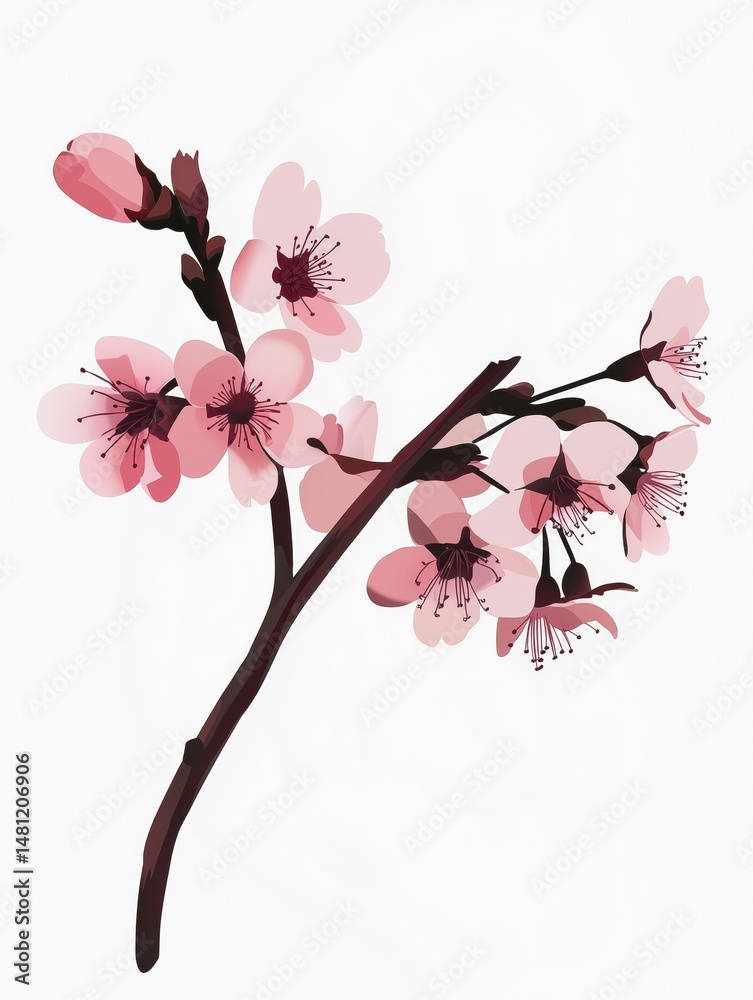 Naklejka premium Free hand drawn cherry blossom white background