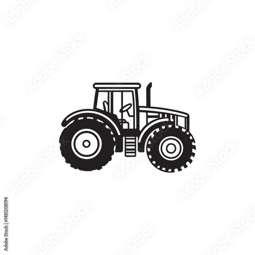 Black and white tractor shows simple yet sturdy mechanical design on a white background