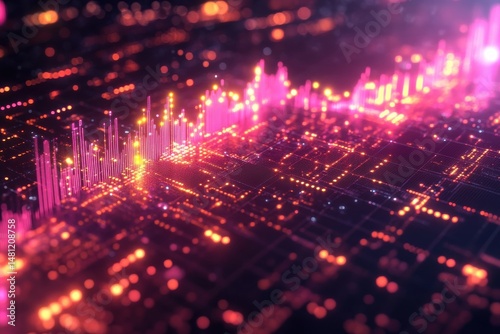 Abstract Financial Graphs with Glowing Upward Trend Visuals