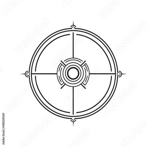 Black circular pattern features radial line structure and concentric circles on transparent backdrop