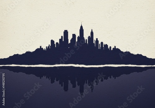 Cityscape Silhouette Reflection - Urban Skyline at Night, Dark City Panorama