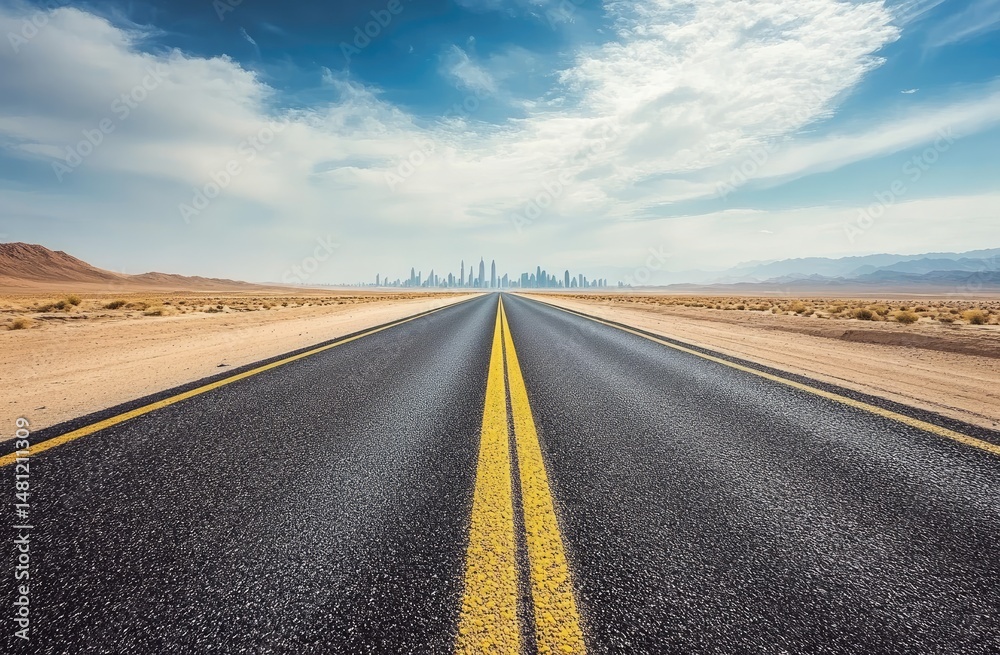 Naklejka premium Empty highway stretches to distant city