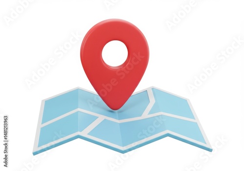 A location pin resting on a map with a light blue and white color scheme design
