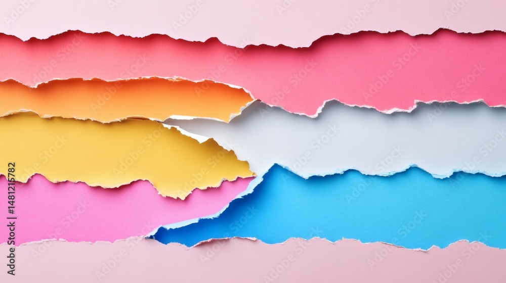 Fototapeta premium An abstract background created with layers of torn, colorful paper, offering a dynamic visual.
