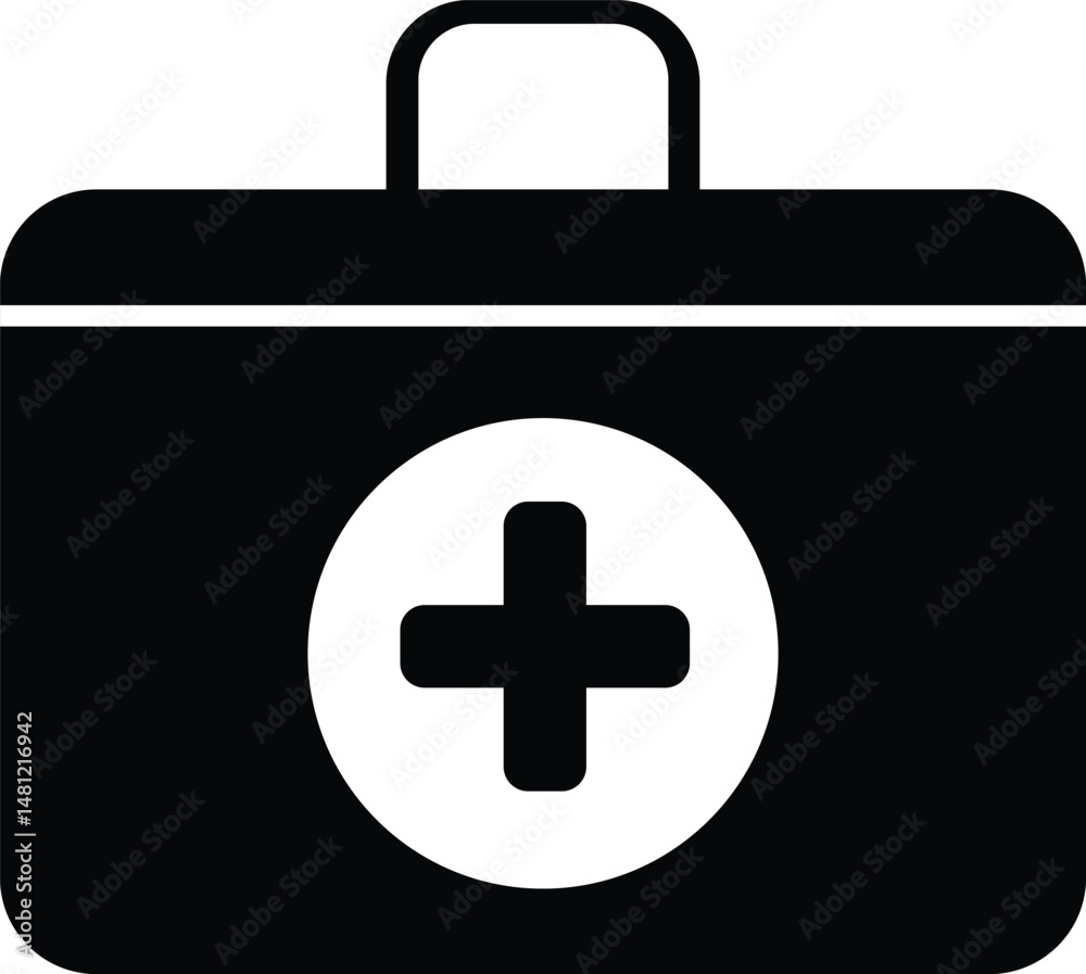 medical suitcase illustration with cross symbol, healthcare or medical black and white icon design medical suitcase illustration with cross symbol, healthcare or medical black and white icon design