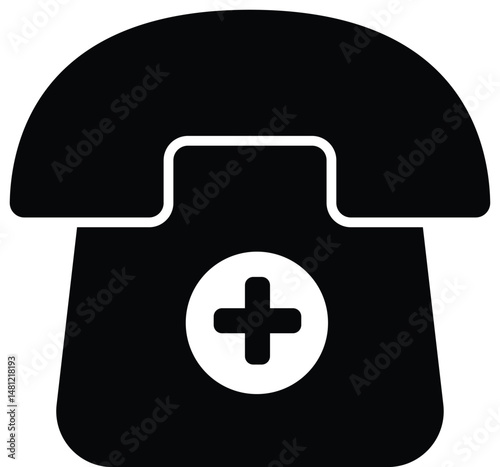 simple phone illustration with cross symbol, healthcare or medical black and white icon design
