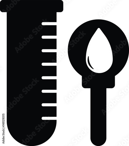 simple blood test illustration with test tube, healthcare or medical black and white icon design