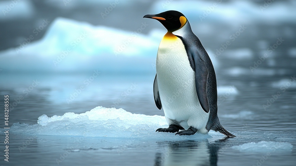 Fototapeta premium Majestic penguin on icy terrain