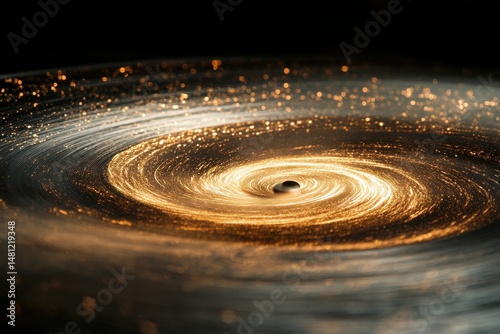 Elegant Spinning Vintage Vinyl Record on Turntable with Shimmering Gold Dust Effects
