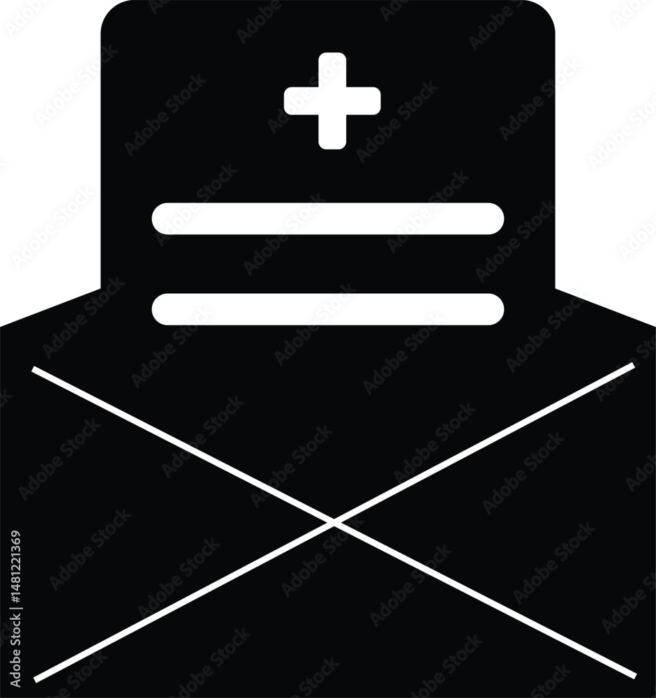 Obraz premium simple medical mail illustration with cross symbol, healthcare or medical black and white icon design