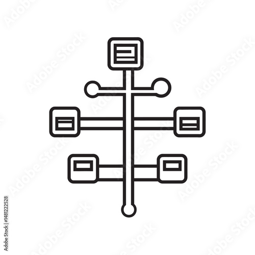 Black network tree connects multiple devices into a hierarchical structure, shown on transparent background
