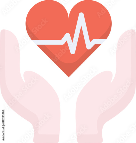 colorful two hand holding illustration with heartbeat cross symbol, healthcare icon design