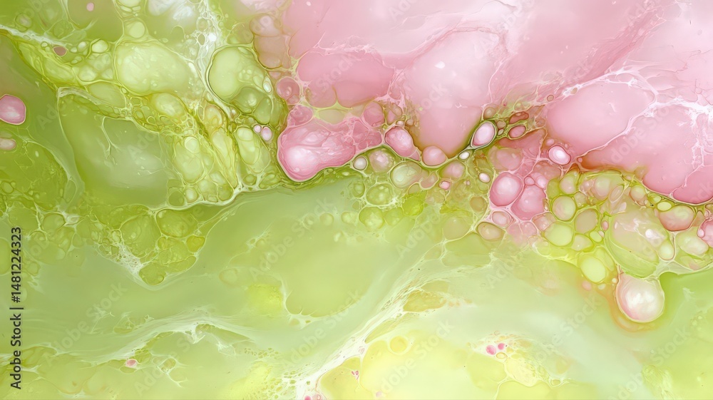Fototapeta premium Abstract Fluid Acrylic Pour Painting with Pink and Green Swirls