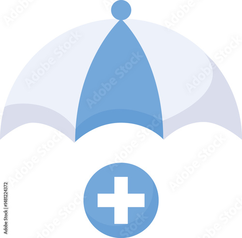 colorful umbrella illustration with cross symbol, healthcare icon design