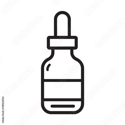 Black outline displays bottle with dropper inside a transparent backdrop icon