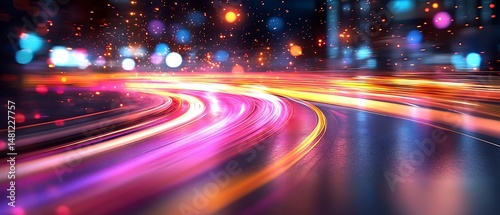 City night, speed, light trails