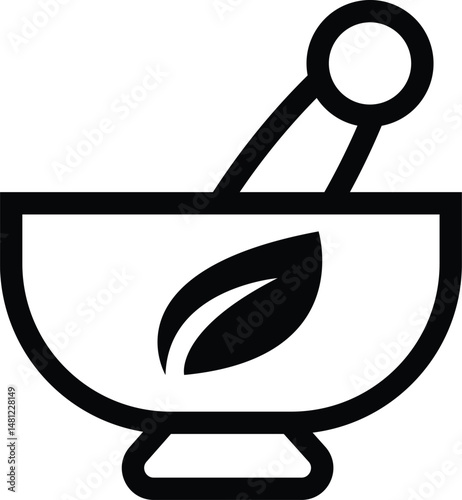 herbal medicine with leaf symbol illustration, healthcare or medical outline icon design