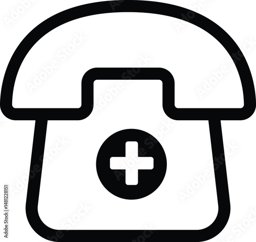 telephone with cross symbol illustration, healthcare or medical outline icon design