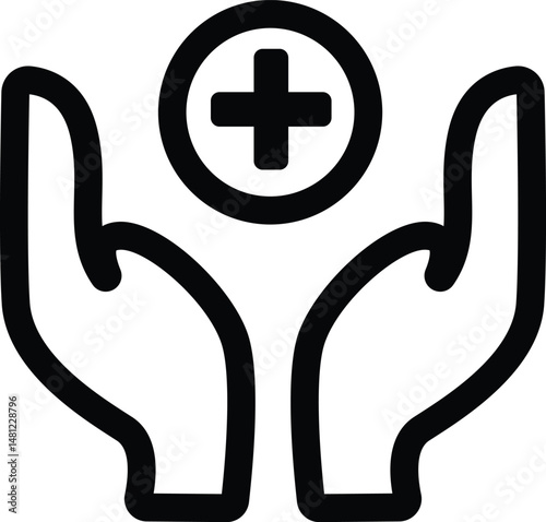 hand holding cross symbol illustration, healthcare or medical outline icon design