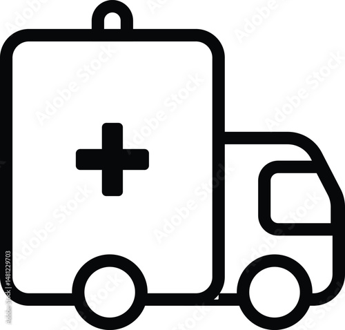 simple ambulance with cross symbol illustration, healthcare or medical outline icon design