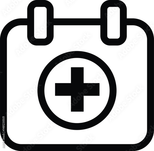calendar with cross symbol illustration, healthcare or medical outline icon design