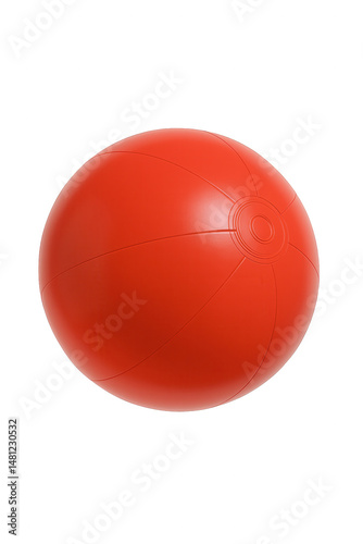 Single red beach ball with glossy surface on transparent background